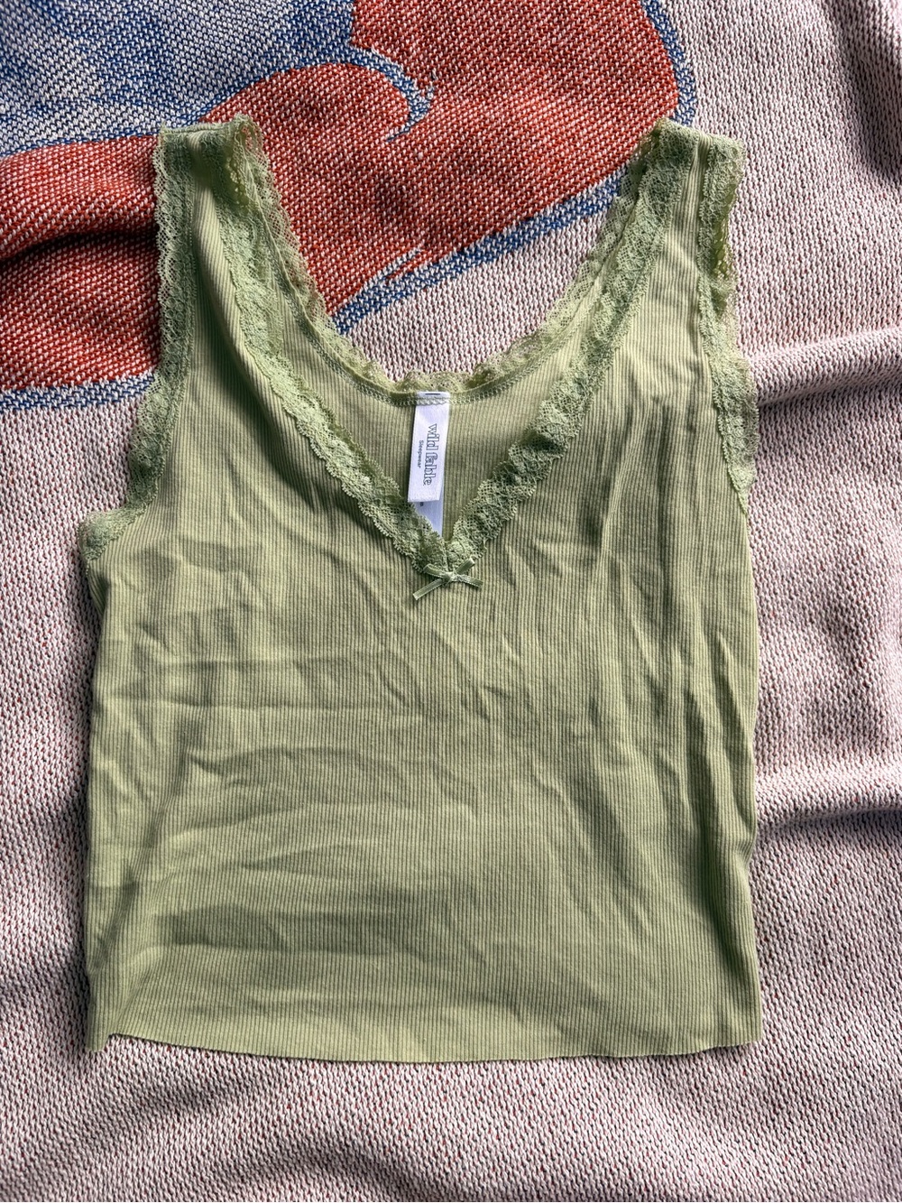 wild fable Light Green Lace-Trim Ribbed Camisole